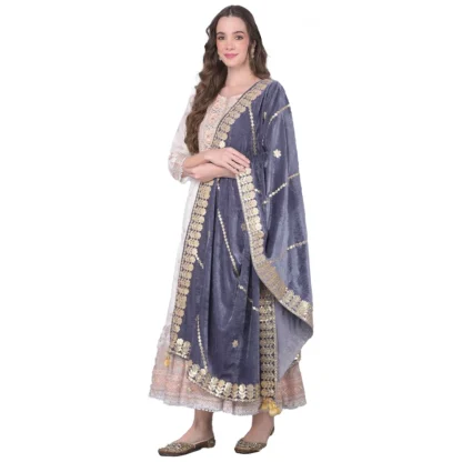 Women's Velvet Gotta Patti Dupatta (Grey, Length: 2.25 to 2.50 Mtr)