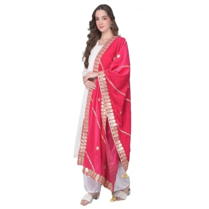 Women's Velvet Gotta Patti Dupatta (Pink, Length: 2.25 to 2.50 Mtr)