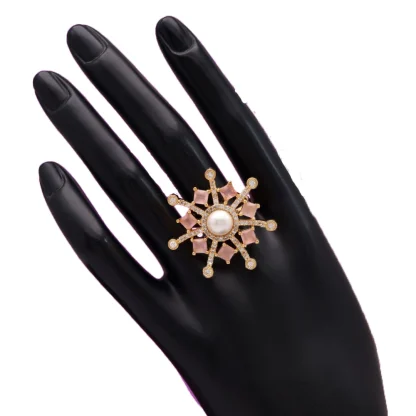 Women's Pink Color American Diamond Finger Adjustable Ring