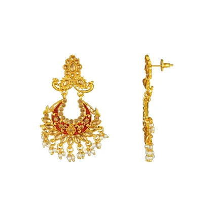 Women's Rose Gold Plated Alloy Kundan Earrings & Mangtikka (Maroon) - Image 2