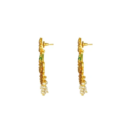 Women's Rose Gold Plated Alloy Kundan Earrings & Mangtikka (Red & Green) - Image 2