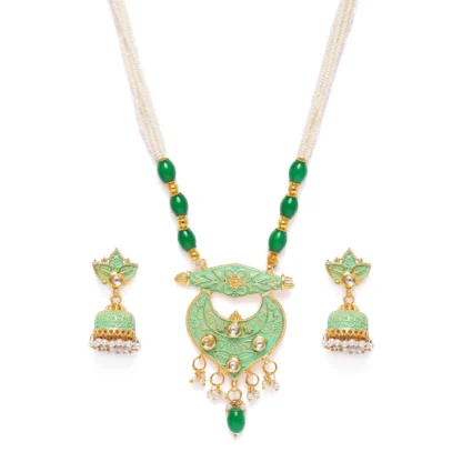 Women's Rose Gold Plated Alloy Necklace & Earings Set (Green) - Image 2