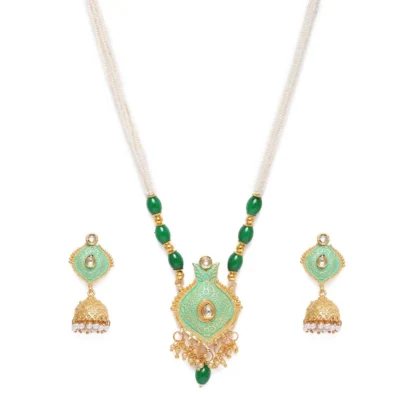 Women's Rose Gold Plated Alloy Necklace & Earings Set (Green) - Image 2