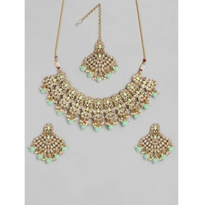 Women's Rose Gold Plated Alloy Necklace & Earings Set (Light Green)