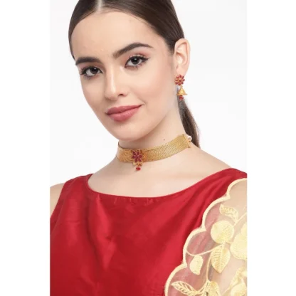 Women's Rose Gold Plated Alloy Necklace & Earings Set (Gold) - Image 3