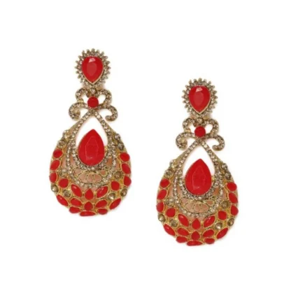 Women's Rose Gold Plated Alloy Earrings (Gold & Red)