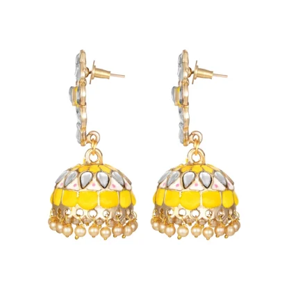 Women's Rose Gold Plated Alloy Earrings (Yellow) - Image 4