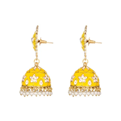 Women's Rose Gold Plated Alloy Earrings (Yellow) - Image 5