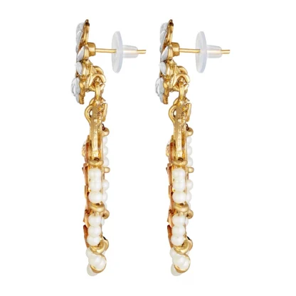 Women's Rose Gold Plated Alloy Kundan Earrings & Mangtikka (White & Gold) - Image 2