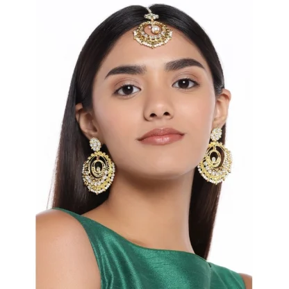 Women's Rose Gold Plated Alloy Kundan Earrings & Mangtikka (White) - Image 3