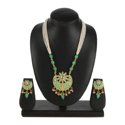 Women's Rose Gold Plated Alloy Necklace & Earings Set (Green) - Image 3