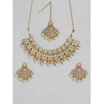 Women's Rose Gold Plated Alloy Necklace & Earings Set (Light Green) - Image 2