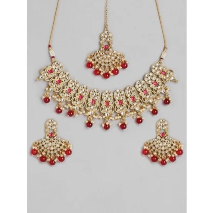 Women's Rose Gold Plated Alloy Necklace & Earings Set (Red) - Image 4