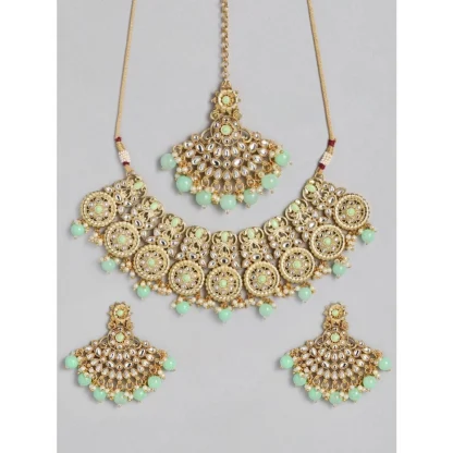 Women's Rose Gold Plated Alloy Necklace & Earings Set (Light Green) - Image 2