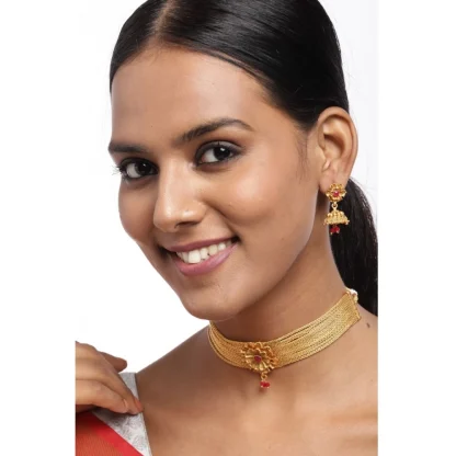 Women's Rose Gold Plated Alloy Necklace & Earings Set (Gold) - Image 3