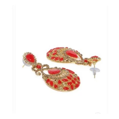 Women's Rose Gold Plated Alloy Earrings (Gold & Red) - Image 2