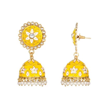 Women's Rose Gold Plated Alloy Earrings (Yellow) - Image 3