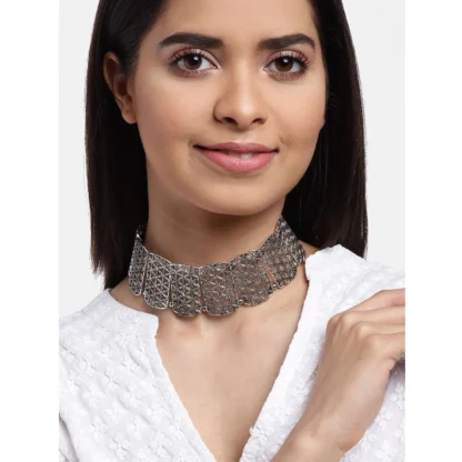 Women's Rose Gold Plated Alloy Choker (Silver) - Image 3