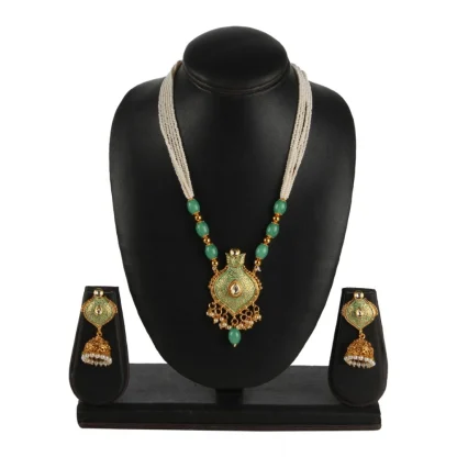 Women's Rose Gold Plated Alloy Necklace & Earings Set (Green) - Image 3