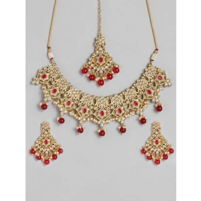 Women's Rose Gold Plated Alloy Necklace & Earings Set (Red) - Image 2