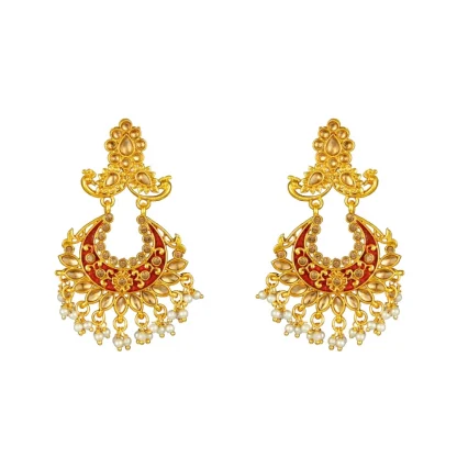 Women's Rose Gold Plated Alloy Kundan Earrings & Mangtikka (Maroon) - Image 4