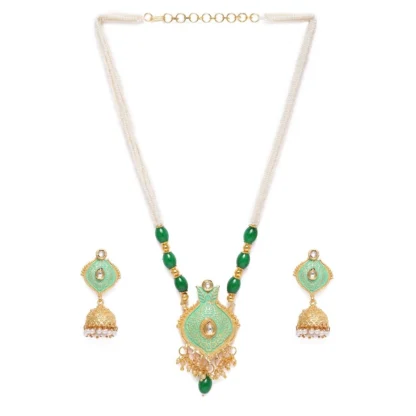 Women's Rose Gold Plated Alloy Necklace & Earings Set (Green)