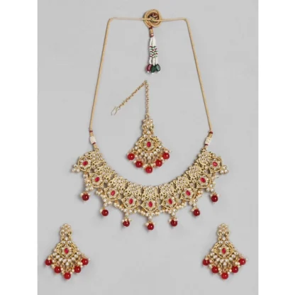 Women's Rose Gold Plated Alloy Necklace & Earings Set (Red)