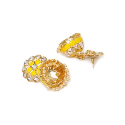 Women's Rose Gold Plated Alloy Earrings (Yellow) - Image 2