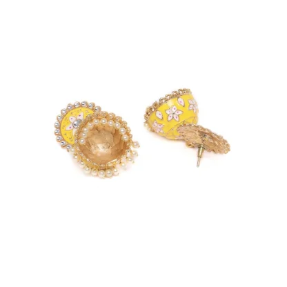 Women's Rose Gold Plated Alloy Earrings (Yellow) - Image 2