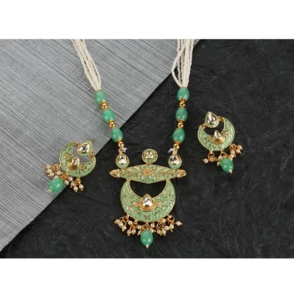 Women's Rose Gold Plated Alloy Necklace & Earings Set (Green) - Image 2