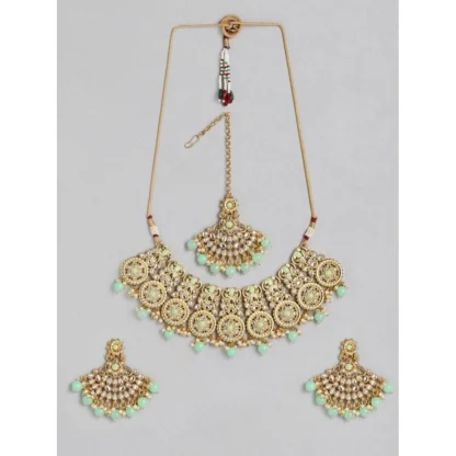 Women's Rose Gold Plated Alloy Necklace & Earings Set (Light Green)