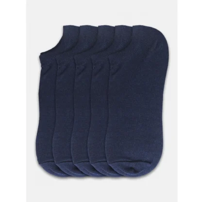 5 Pairs Unisex Casual Cotton Blended Solid Ankle length Socks (Navy) - Image 3