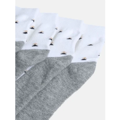 4 Pairs Men's Casual Cotton Blended Printed Mid-Calf length Socks (White) - Image 2