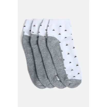 4 Pairs Men's Casual Cotton Blended Printed Mid-Calf length Socks (White) - Image 3