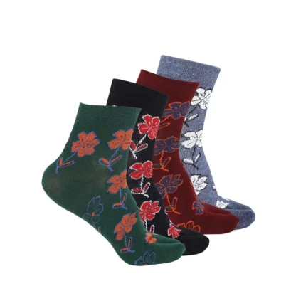 4 Pairs Women's Casual Cotton Blended Printed Ankle length Socks (Assorted)