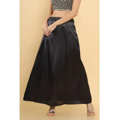 Women's Silk Solid Free Size Petticoat (Black) - Image 4