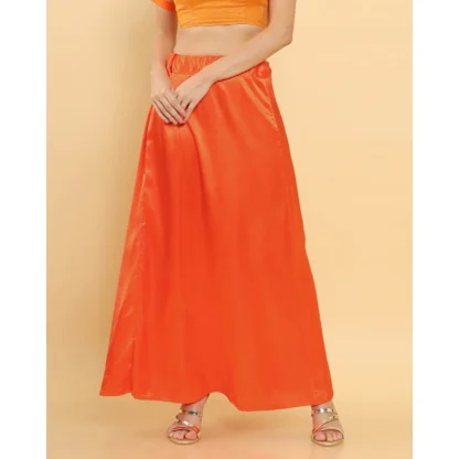 Women's Silk Solid Free Size Petticoat (Orange) - Image 2