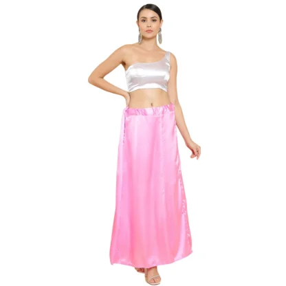 Women's Silk Solid Free Size Petticoat (Pink)