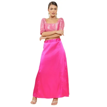 Women's Silk Solid Free Size Petticoat (Pink)