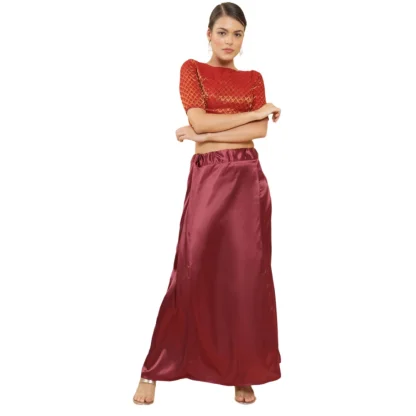 Women's Silk Solid Free Size Petticoat (Maroon)