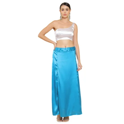 Women's Silk Solid Free Size Petticoat (Blue)