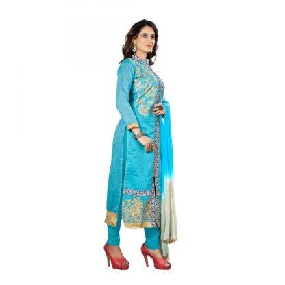 Chanderi Fabric Sky Blue Color Unstitched Salwar-Suit Material With Dupatta - Image 4