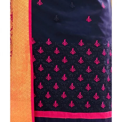 Glace Cotton Fabric Navy Blue Color Unstitched Salwar-Suit Material With Dupatta - Image 2