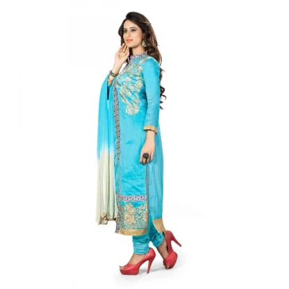 Chanderi Fabric Sky Blue Color Unstitched Salwar-Suit Material With Dupatta - Image 2