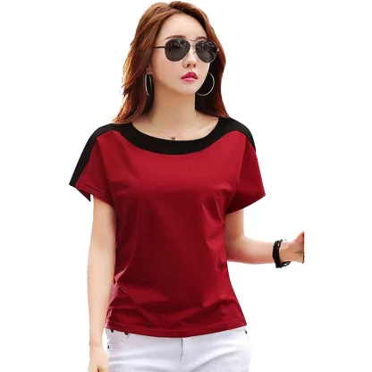 Women's Casual Solid Polyester Boat Neck T-shirt (Maroon)