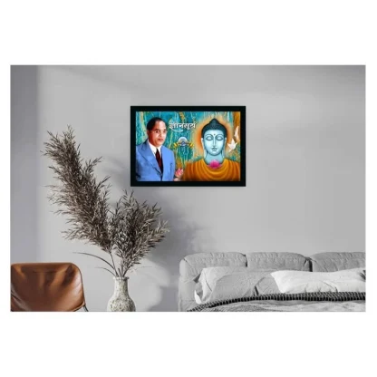 Ambedkar Buddha Painting Vinyl Sparkle Coated with Synthetic Photo Frame (Multicolor) - Image 2