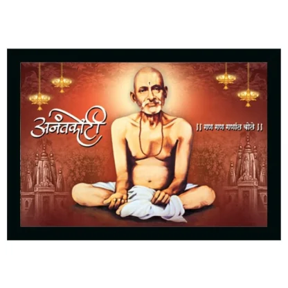 Shri Gajanan Maharaj Painting Vinyl Sparkle Coated with Synthetic Photo Frame (Multicolor)