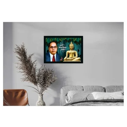 Ambedkar Buddha Painting Vinyl Sparkle Coated with Synthetic Photo Frame (Multicolor) - Image 2