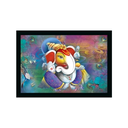 Ganesh Photo with Synthetic Photo Frame (Multicolor)