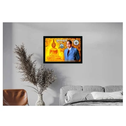 Ambedkar Buddha Painting Vinyl Sparkle Coated with Synthetic Photo Frame (Multicolor) - Image 2